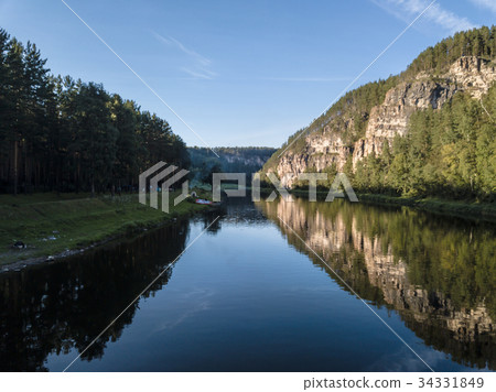 rocky landscape on the river Ai. Aerial view rocky landscape on the river Ai. Aerial view 34331849