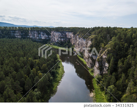 rocky landscape on the river Ai. Aerial view rocky landscape on the river Ai. Aerial view 34331925