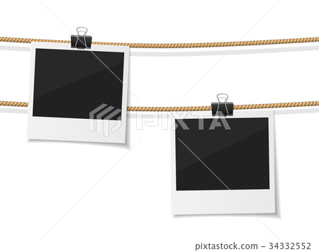 Set of vector polaroid photo hanged on rope 34332552