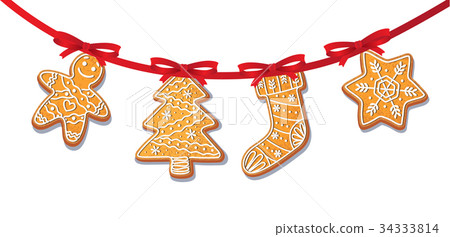 Gingerbread cookies set on garland vector isolated Gingerbread cookies set on garland vector isolated 34333814