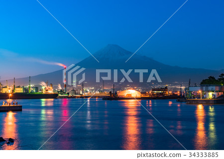 "Shizuoka Prefecture" Night view of Mt. Fuji and Takkonoura 34333885