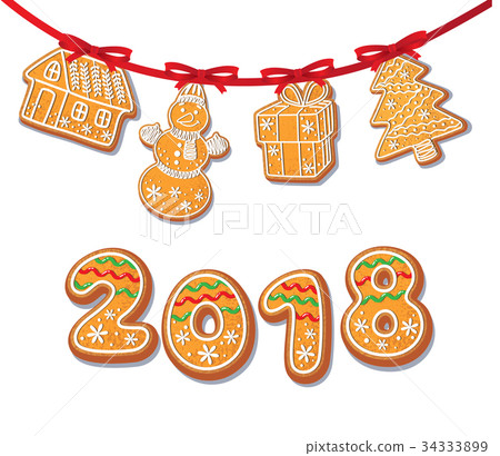 Gingerbread cookies set on garland vector isolated 34333899