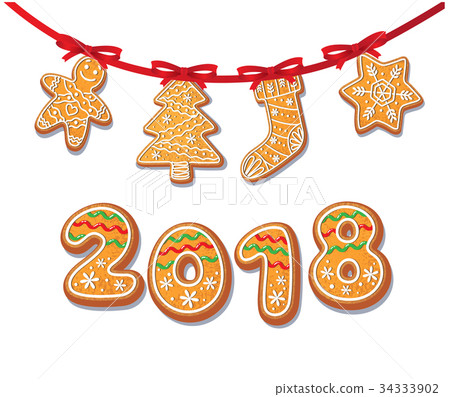 Gingerbread cookies set on garland vector isolated 34333902