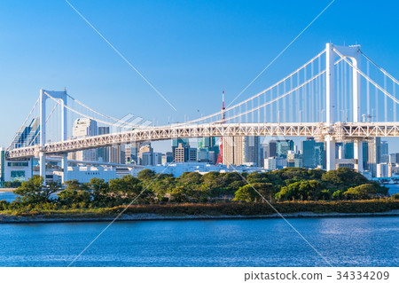 <<東京>>俯瞰台場和彩虹橋的風景 <<東京>>俯瞰台場和彩虹橋的風景 34334209