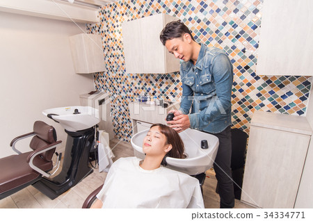 Beauty Image Shampoo Male Hairdresser Female Stock Photo