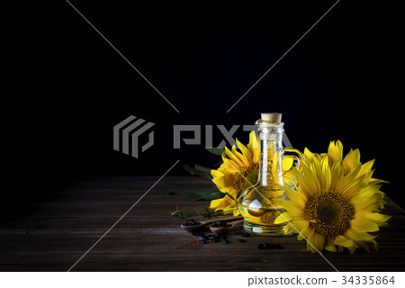 Sunflower oil in bottle glass 34335864