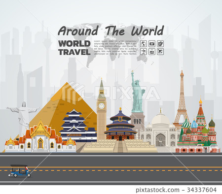 World famous Landmark paper art. Global Travel World famous Landmark paper art. Global Travel 34337604