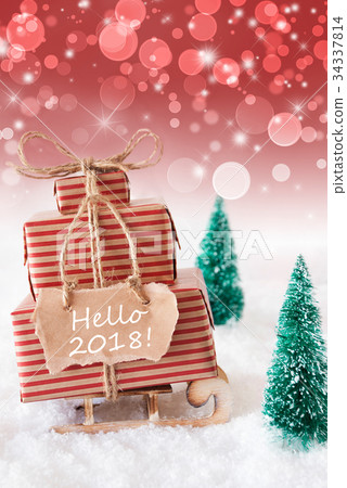 Vertical Christmas Sleigh, Text Hello 2018 34337814