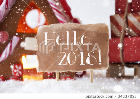 Gingerbread House, Sled, Snowflakes, Hello 2018 34337855