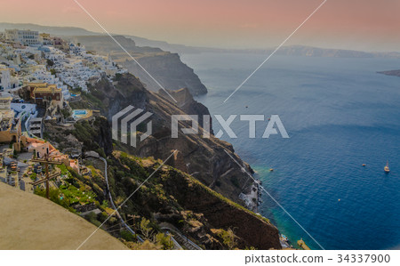 CITY ON VOLCANIC CLIFFS IN FIRA  SANTORINI- GREECE 34337900
