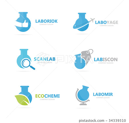 Set of lab bottle logo combination. Bulb and flask 34339310