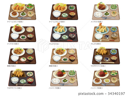 Meat, fried food set meal 3 34340197