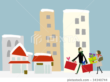 Sale winter couple walking around the city 34340744