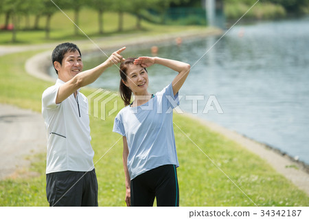 Jogging couple middle walking sport image 34342187