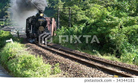 The scenery of SL Hitoyoshi crossing the Kumagawa River first bridge (iron bridge) over the Kumama River, Kumamoto Prefecture, Japan's three major torrents 34344181