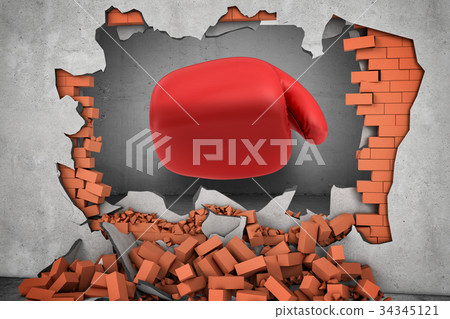 3d rendering of a huge red boxing glove punches 34345121