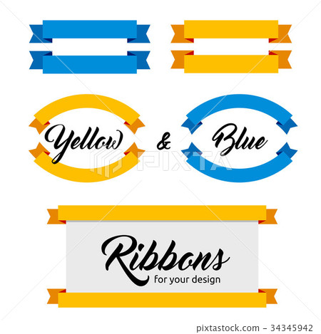 Set of vector ribbons and banners. Flat style. 34345942