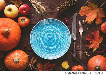 Autumnal table setting for Halloween or 34346931