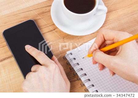 Hand of woman using mobile phone or smartphone Hand of woman using mobile phone or smartphone 34347472