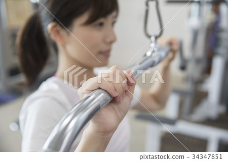 Woman hand training machine rat pulldown muscle training Woman hand training machine rat pulldown muscle training 34347851