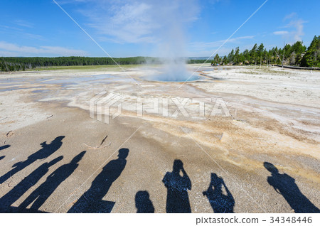 Visitors looking at a Geyser Visitors looking at a Geyser 34348446