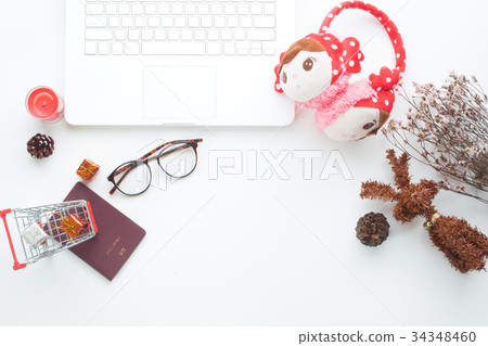 Creative flat lay of Christmas and holiday concept Creative flat lay of Christmas and holiday concept 34348460