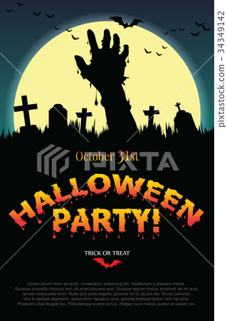 Halloween party poster with zombie s hand. 34349142