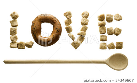 The word '' Love '' made of dark sugar The word '' Love '' made of dark sugar 34349607