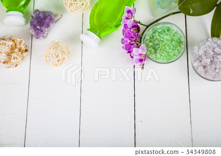 Spa treatments on wooden table Spa treatments on wooden table 34349808