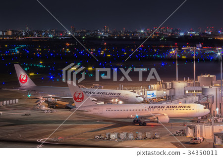 [東京夜景]羽田機場夜空飛機 34350011