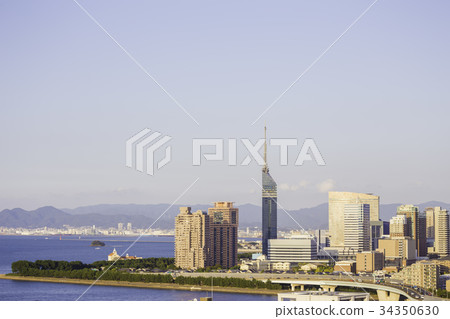 Fukuoka Tower wrapped in the sunset 34350630