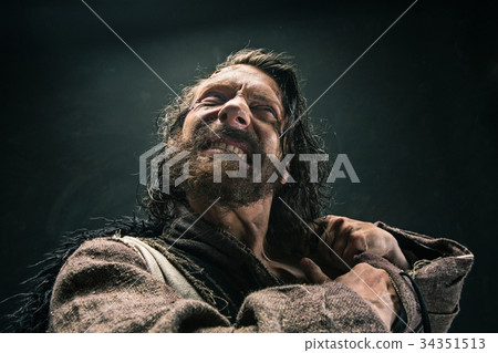 Portrait of a brutal bald-headed viking in a 34351513