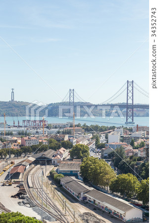 view on travel city Lisbon from top place view on travel city Lisbon from top place 34352743