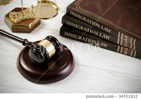 Immigration law book with judges gavel Immigration law book with judges gavel 34352832