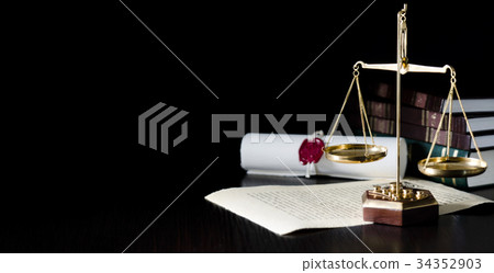 Weight scale in courtroom. Legal system. 34352903