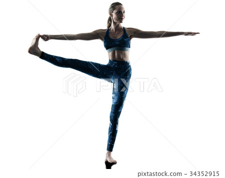 woman fitness Yoga excercises silhouette  34352915