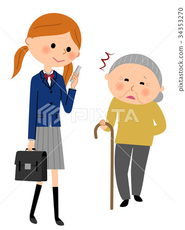 High school girl who walks with smartphone 34353270