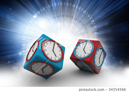 Clock in cube with technical brain 34354566