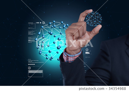 Man hand showing molecules Man hand showing molecules 34354988