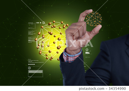 Man hand showing molecules Man hand showing molecules 34354990