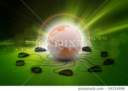 Globe connecting with computer mouse 34354996