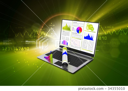 Laptop showing a financial report Laptop showing a financial report 34355010