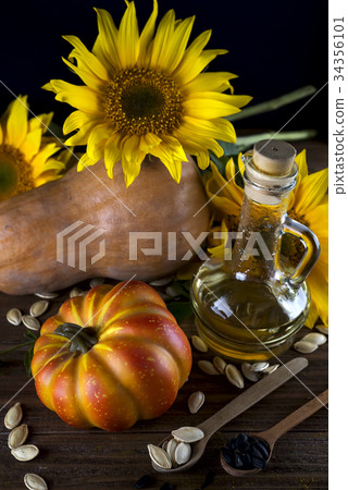 Autumn still life with pumpkins, oil and Autumn still life with pumpkins, oil and 34356101