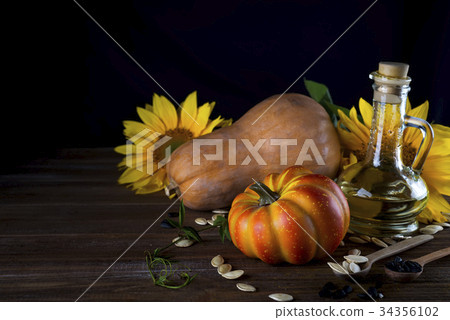 Autumn still life with pumpkins, oil and Autumn still life with pumpkins, oil and 34356102