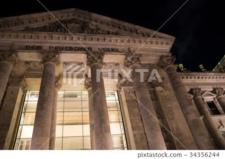 Nighttime close-up of famous Reichstag building in Nighttime close-up of famous Reichstag building in 34356244
