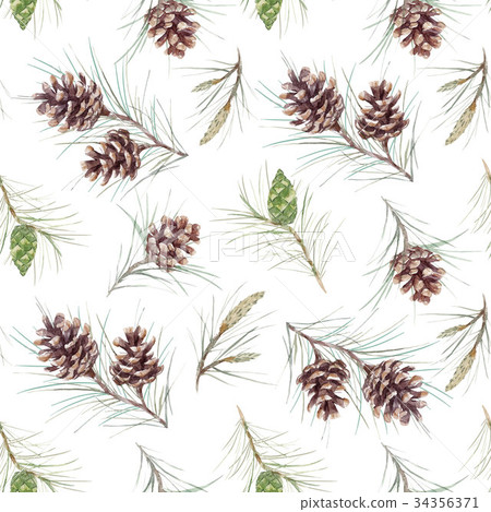 Watercolor fir cone pattern Watercolor fir cone pattern 34356371