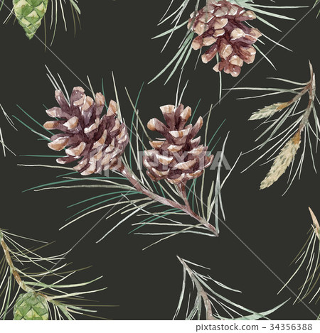 Watercolor fir cone pattern Watercolor fir cone pattern 34356388