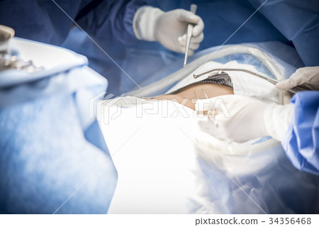Doctors with tools make surgery in operation room Doctors with tools make surgery in operation room 34356468