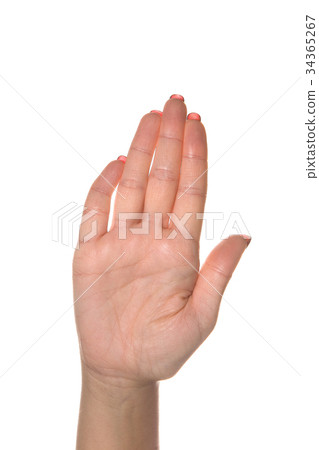 Brush a woman's hand with a crooked little finger. 34365267