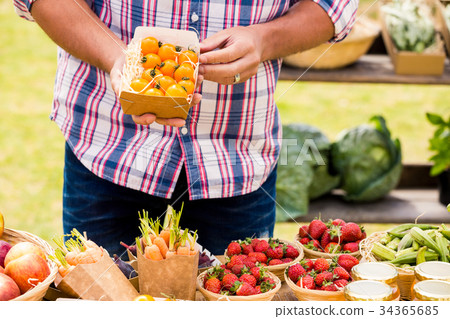 Midsection of man selling tomatoes Midsection of man selling tomatoes 34365685